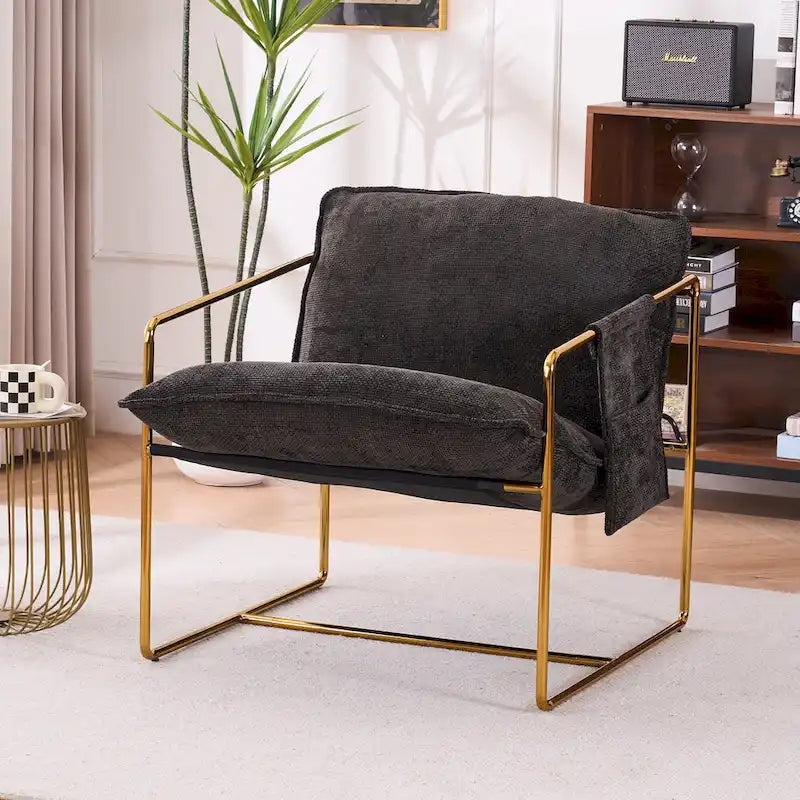 30.7  Arm Chair with Metal Frame and Gold Accents (Set of 2)