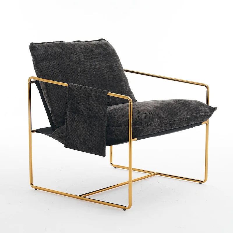 30.7  Arm Chair with Metal Frame and Gold Accents (Set of 2)