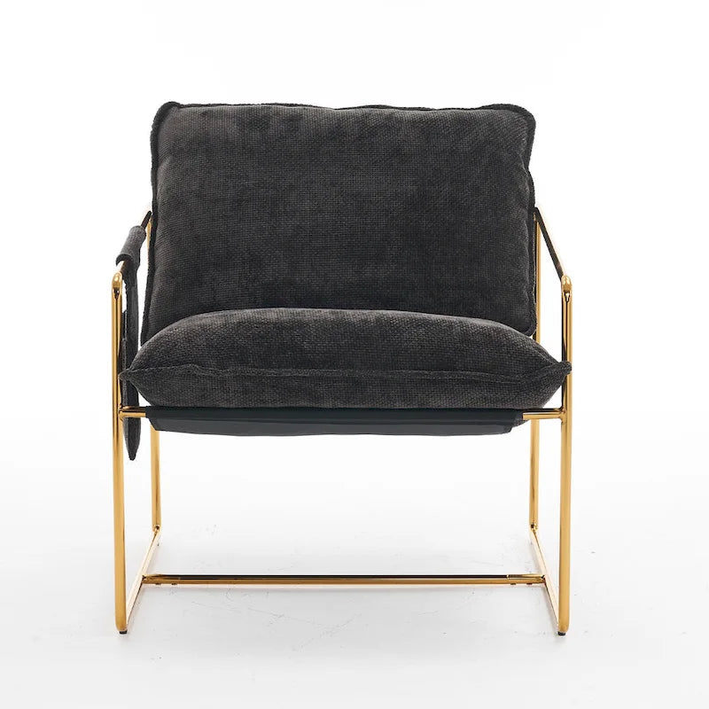 30.7  Arm Chair with Metal Frame and Gold Accents (Set of 2)