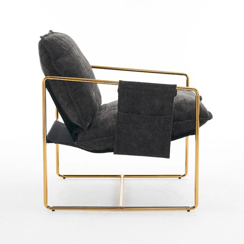 30.7  Arm Chair with Metal Frame and Gold Accents (Set of 2)