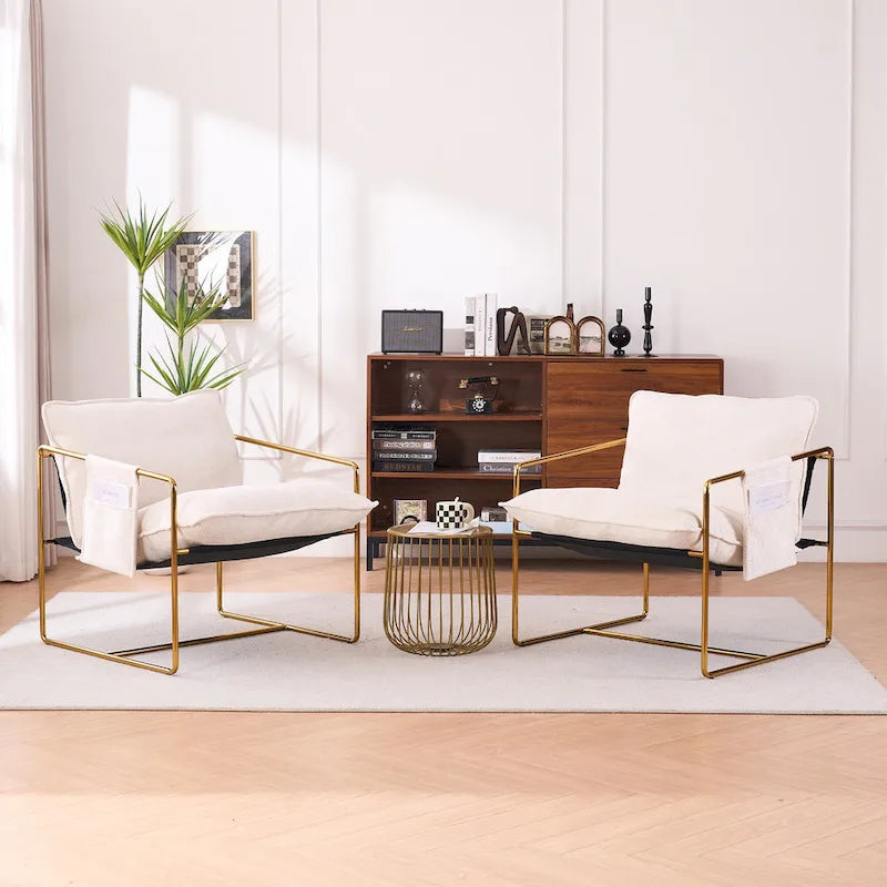 30.7  Arm Chair with Metal Frame and Gold Accents (Set of 2)