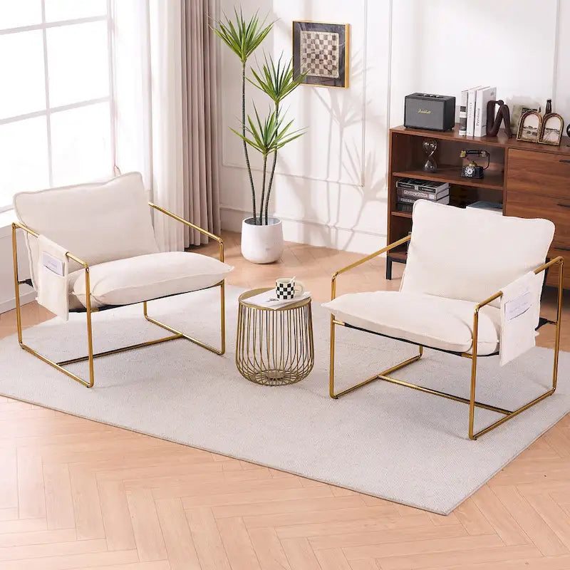 30.7  Arm Chair with Metal Frame and Gold Accents (Set of 2)