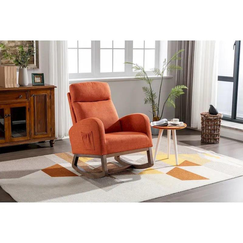 Modern 27  Upholstered Rocking Chair with Wood Legs and Side Pocket