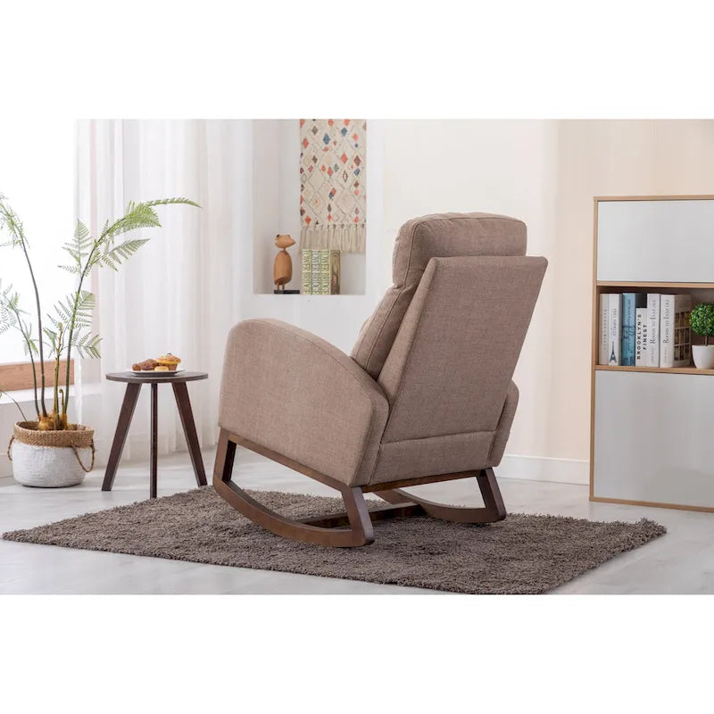 Modern 27  Upholstered Rocking Chair with Wood Legs and Side Pocket