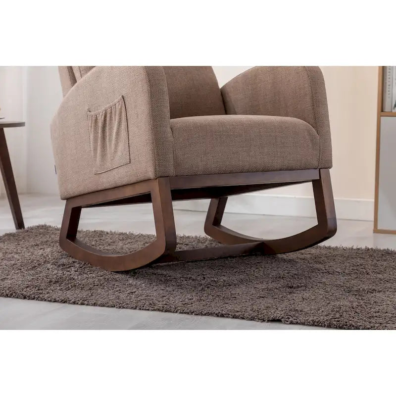 Modern 27  Upholstered Rocking Chair with Wood Legs and Side Pocket