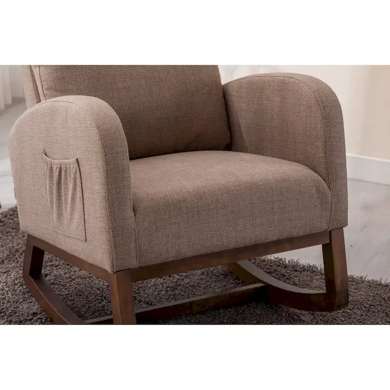 Modern 27  Upholstered Rocking Chair with Wood Legs and Side Pocket