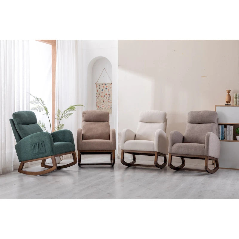 Modern 27  Upholstered Rocking Chair with Wood Legs and Side Pocket