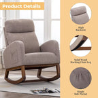 Modern 27  Upholstered Rocking Chair with Wood Legs and Side Pocket