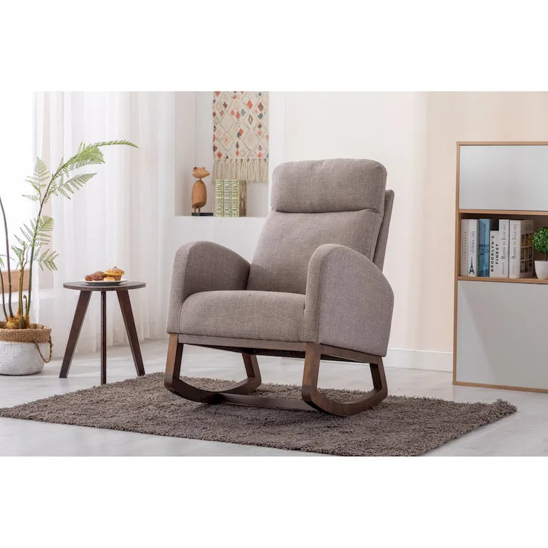 Modern 27  Upholstered Rocking Chair with Wood Legs and Side Pocket