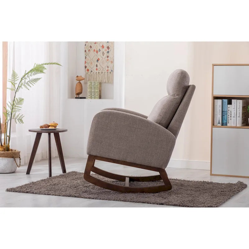 Modern 27  Upholstered Rocking Chair with Wood Legs and Side Pocket