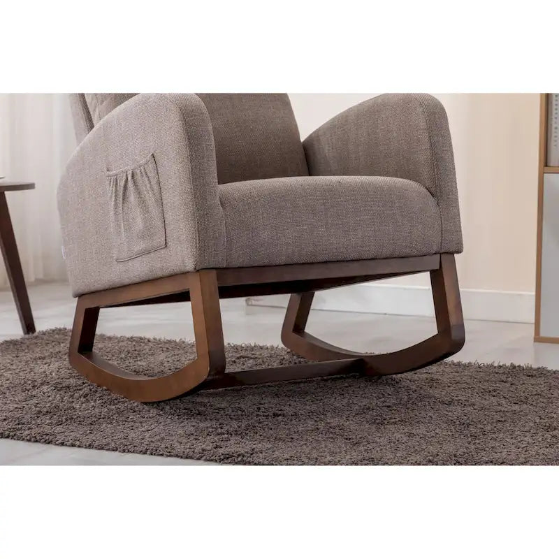 Modern 27  Upholstered Rocking Chair with Wood Legs and Side Pocket