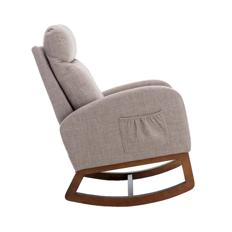 Modern 27  Upholstered Rocking Chair with Wood Legs and Side Pocket