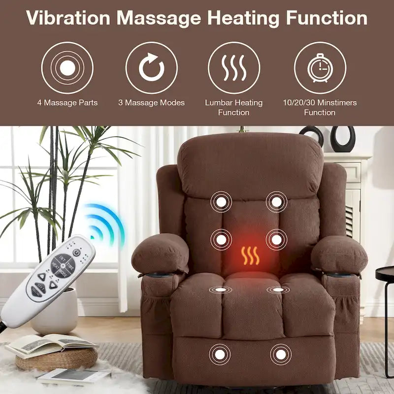Grey Electric Power Lift Recliner featuring Heating, Massage, USB Port, Side Pockets, and Remote Control Functionality