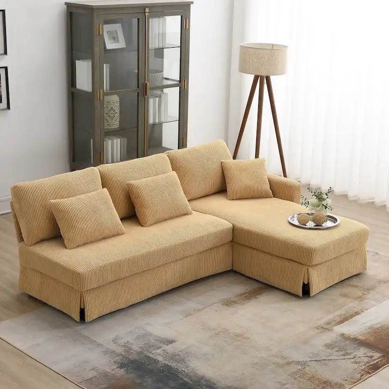 Yellow 87  L-Shaped 3-Seater Sofa with Reversible Chaise and 3 Cushions, Space-Saving Design for Living Room