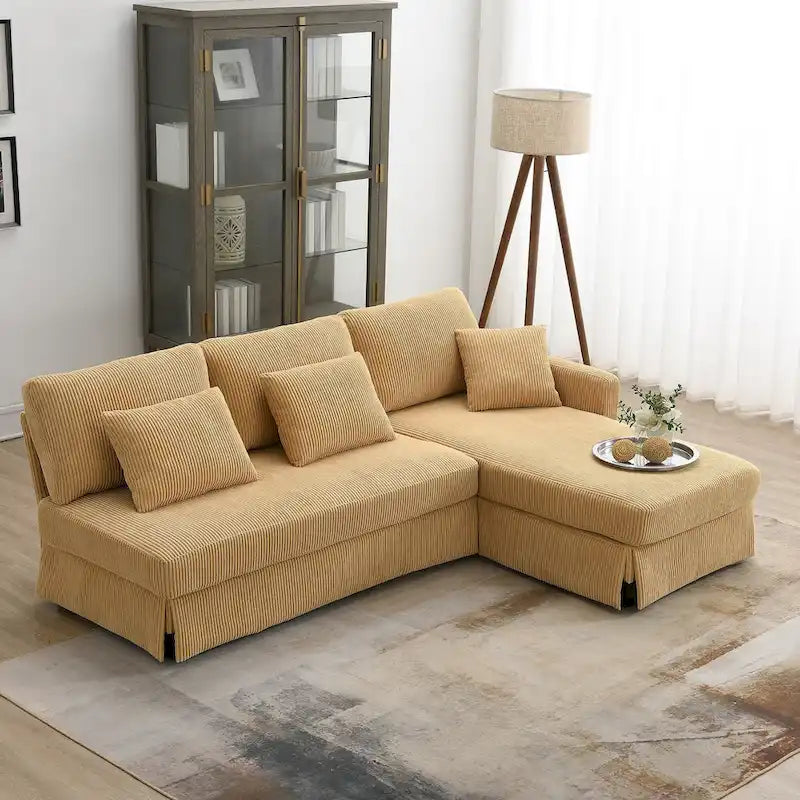 Yellow 87  L-Shaped 3-Seater Sofa with Reversible Chaise and 3 Cushions, Space-Saving Design for Living Room