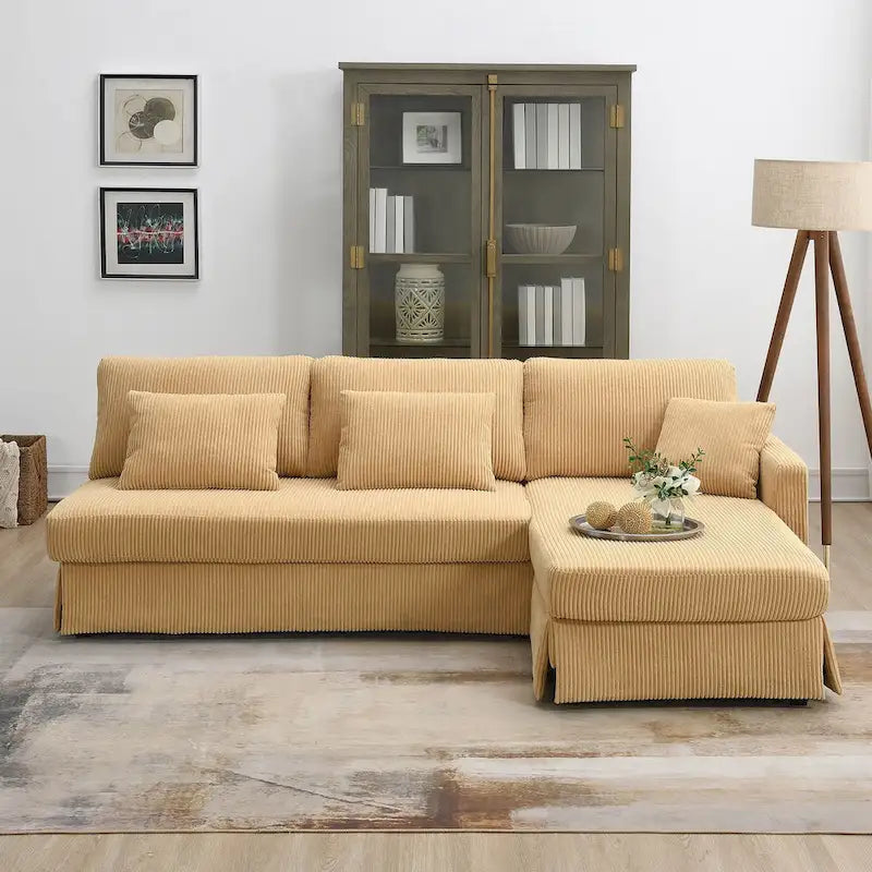Yellow 87  L-Shaped 3-Seater Sofa with Reversible Chaise and 3 Cushions, Space-Saving Design for Living Room