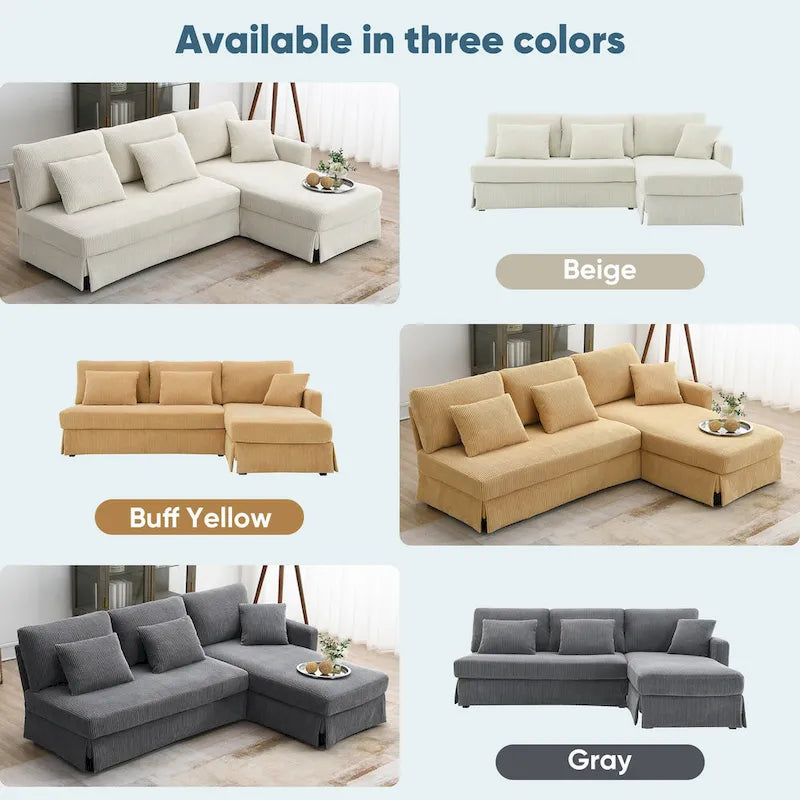 Yellow 87  L-Shaped 3-Seater Sofa with Reversible Chaise and 3 Cushions, Space-Saving Design for Living Room