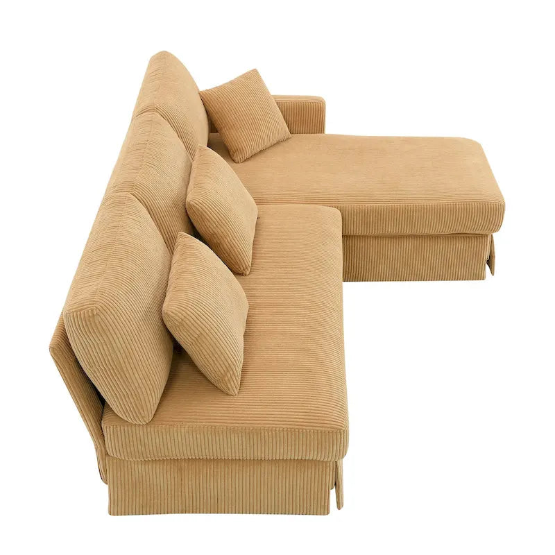 Yellow 87  L-Shaped 3-Seater Sofa with Reversible Chaise and 3 Cushions, Space-Saving Design for Living Room