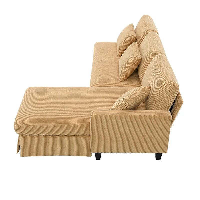 Yellow 87  L-Shaped 3-Seater Sofa with Reversible Chaise and 3 Cushions, Space-Saving Design for Living Room