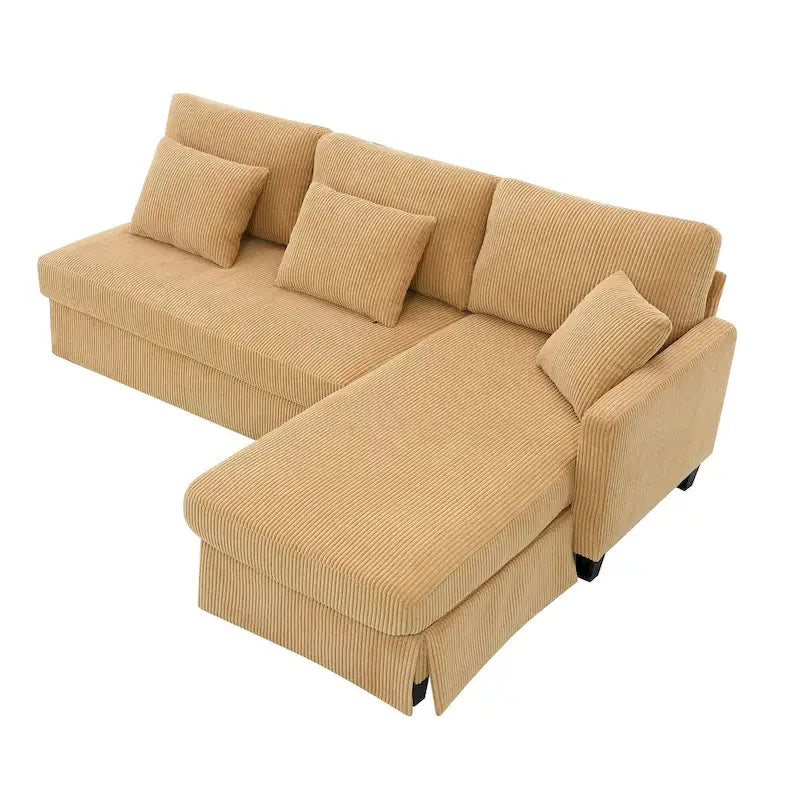 Yellow 87  L-Shaped 3-Seater Sofa with Reversible Chaise and 3 Cushions, Space-Saving Design for Living Room