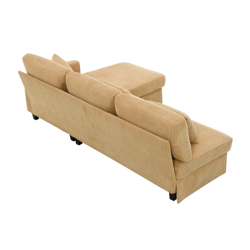 Yellow 87  L-Shaped 3-Seater Sofa with Reversible Chaise and 3 Cushions, Space-Saving Design for Living Room