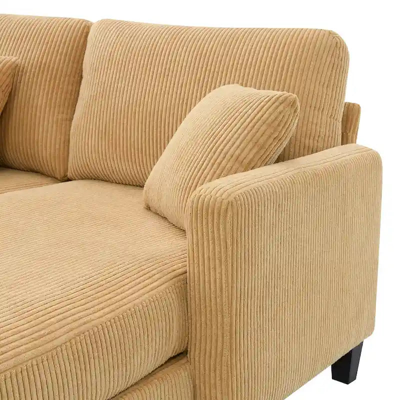Yellow 87  L-Shaped 3-Seater Sofa with Reversible Chaise and 3 Cushions, Space-Saving Design for Living Room