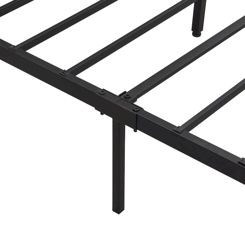 Black Brown King Size Metal Bed with Wooden Headboard and LED Lights