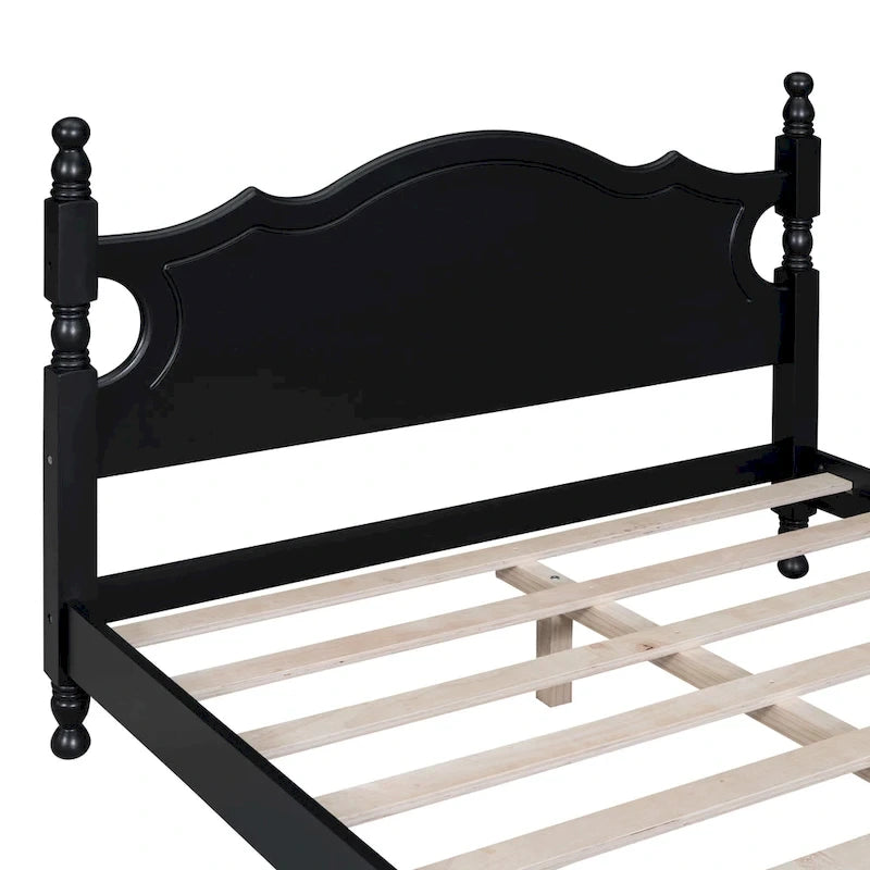 Retro Pine Platform Bed with Headboard and Footboard