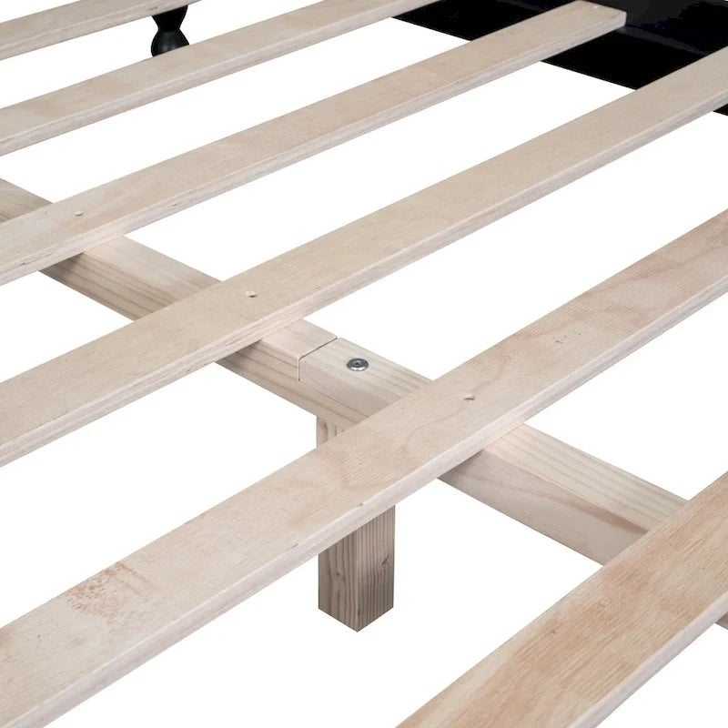Retro Pine Platform Bed with Headboard and Footboard