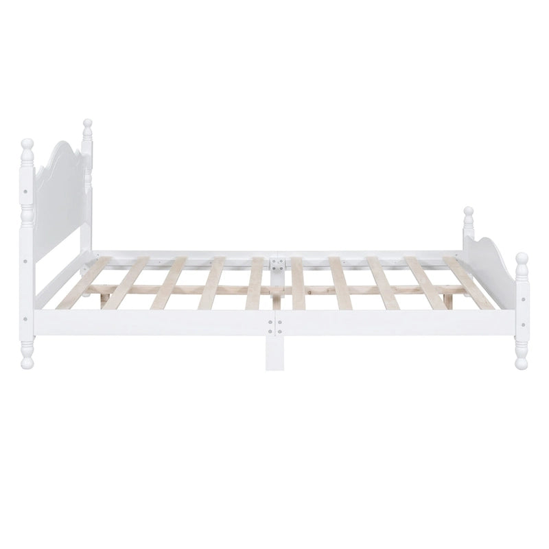 Retro Pine Platform Bed with Headboard and Footboard
