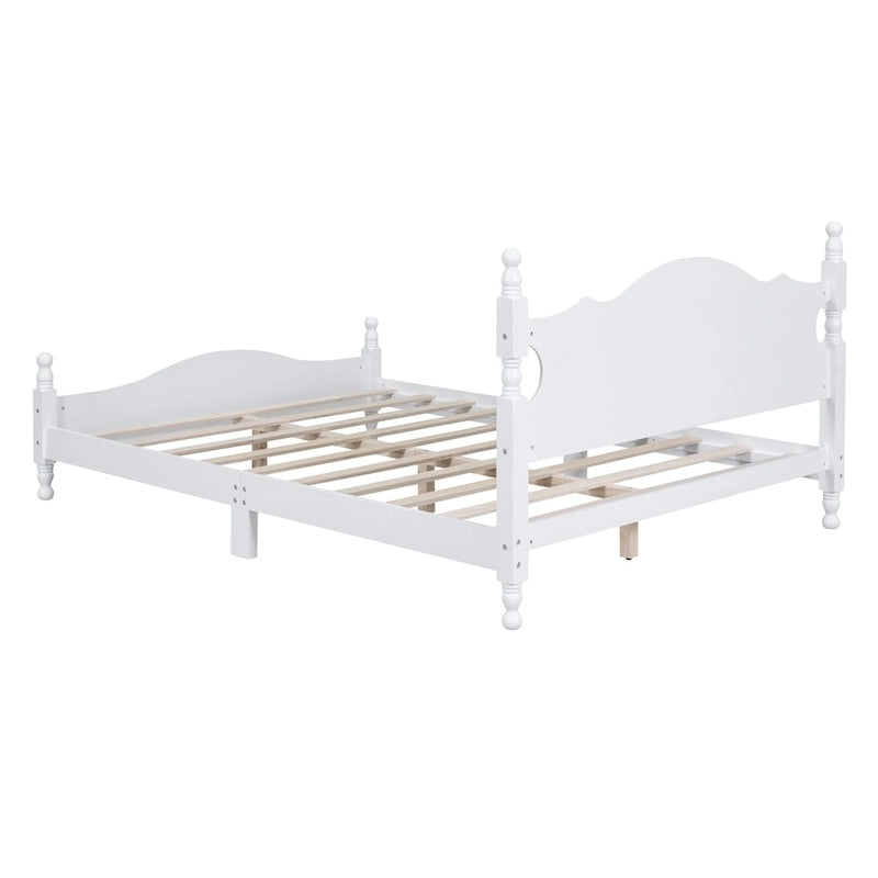 Retro Pine Platform Bed with Headboard and Footboard