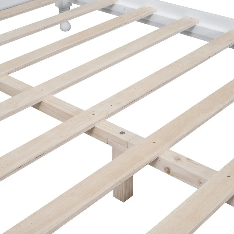 Retro Pine Platform Bed with Headboard and Footboard