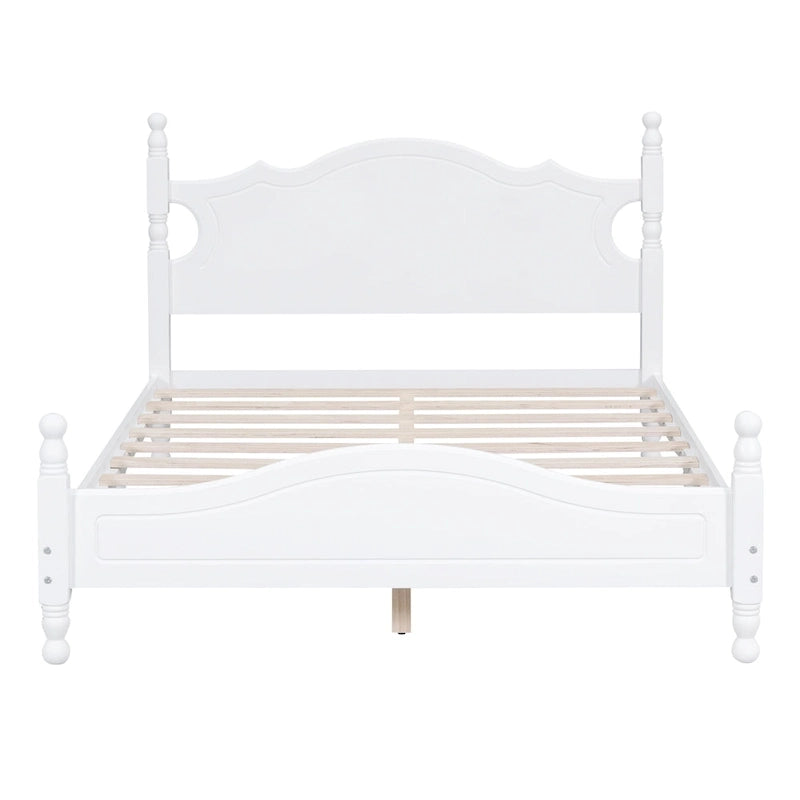 Retro Pine Platform Bed with Headboard and Footboard