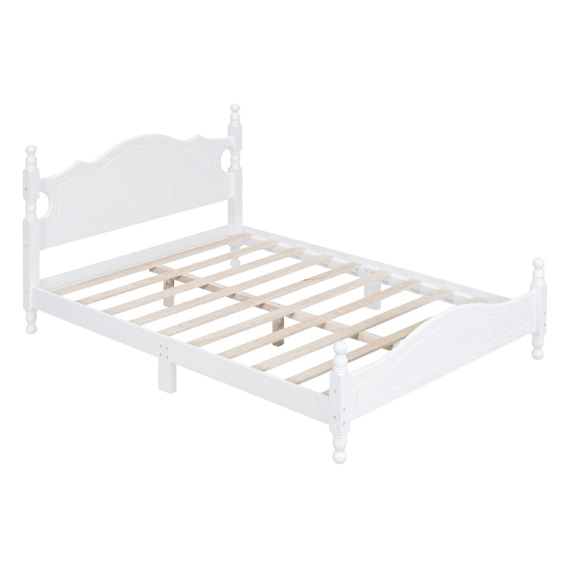 Retro Pine Platform Bed with Headboard and Footboard