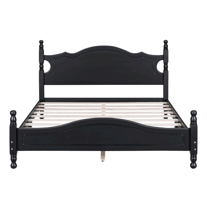 Retro Pine Platform Bed with Headboard and Footboard