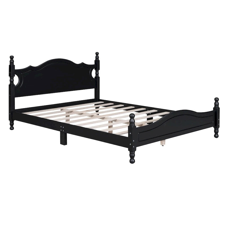 Retro Pine Platform Bed with Headboard and Footboard