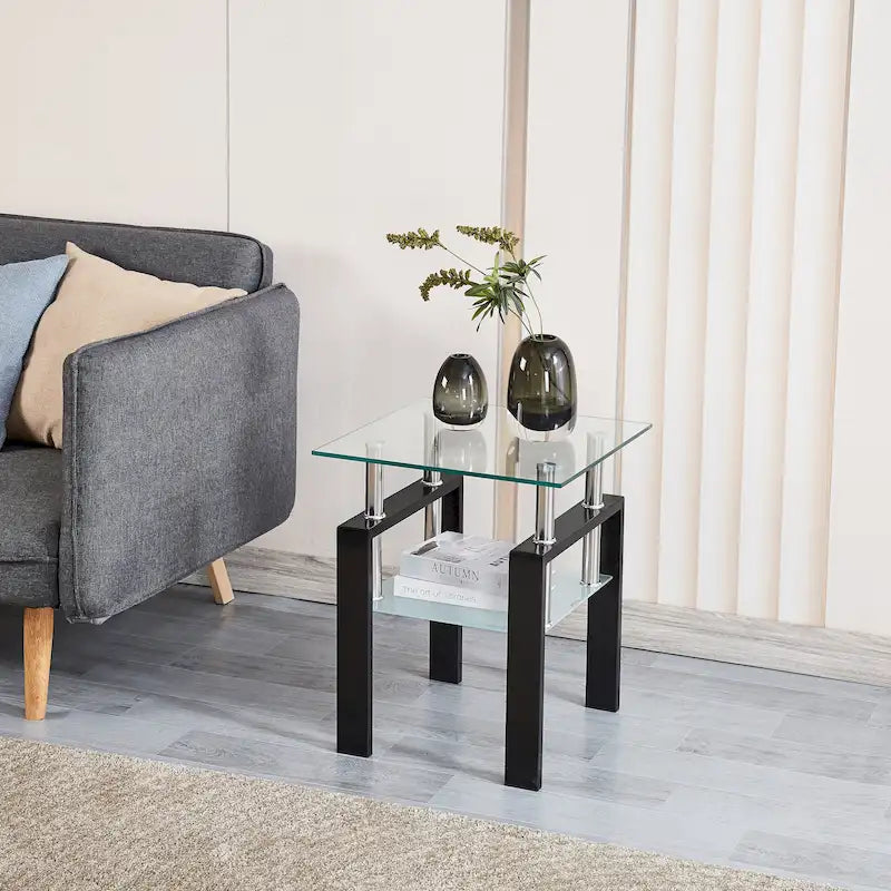 Tempered Transparent Glass Table with Storage