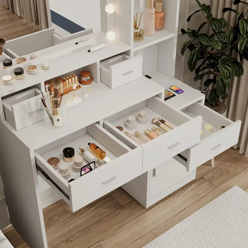 Smart Mirror Dressing Table with Drawers and Storage Cabinet - 15.75 x 43.31 x 55.91