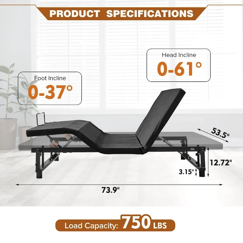 Adjustable Bed Base Frame with Head and Foot Incline