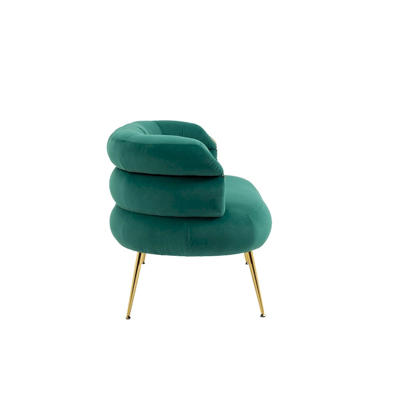 Velvet Upholstered Tubulous Accent Long Chair With Golden feet