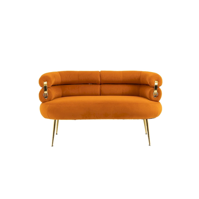 Velvet Upholstered Tubulous Accent Long Chair With Golden feet