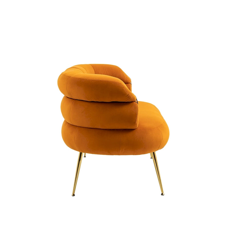 Velvet Upholstered Tubulous Accent Long Chair With Golden feet