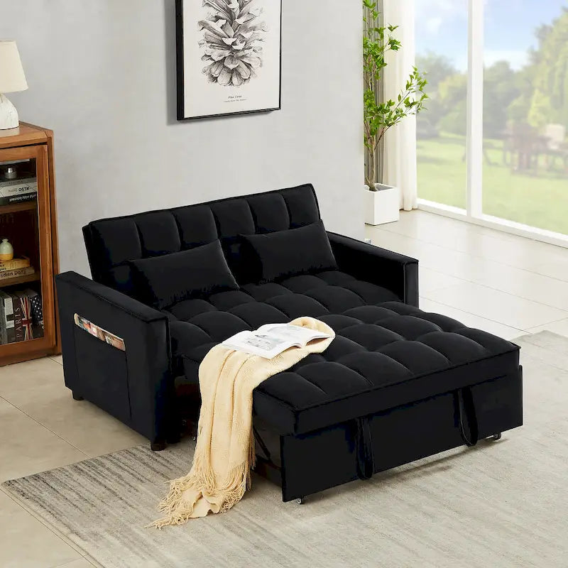 Velvet Convertible Loveseat Sleeper Sofa Couch with 2 Pillows