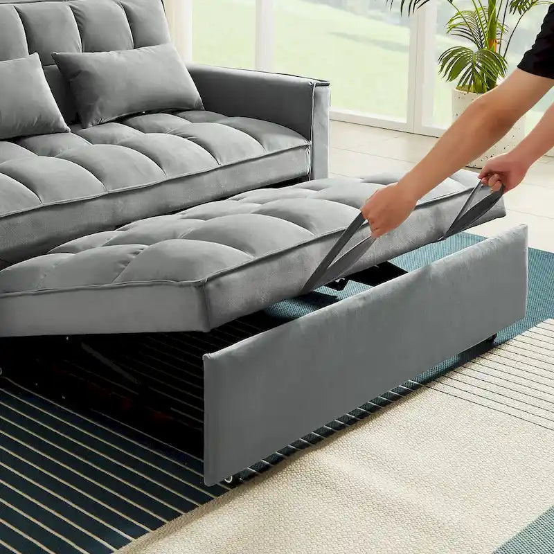 Velvet Convertible Loveseat Sleeper Sofa Couch with 2 Pillows