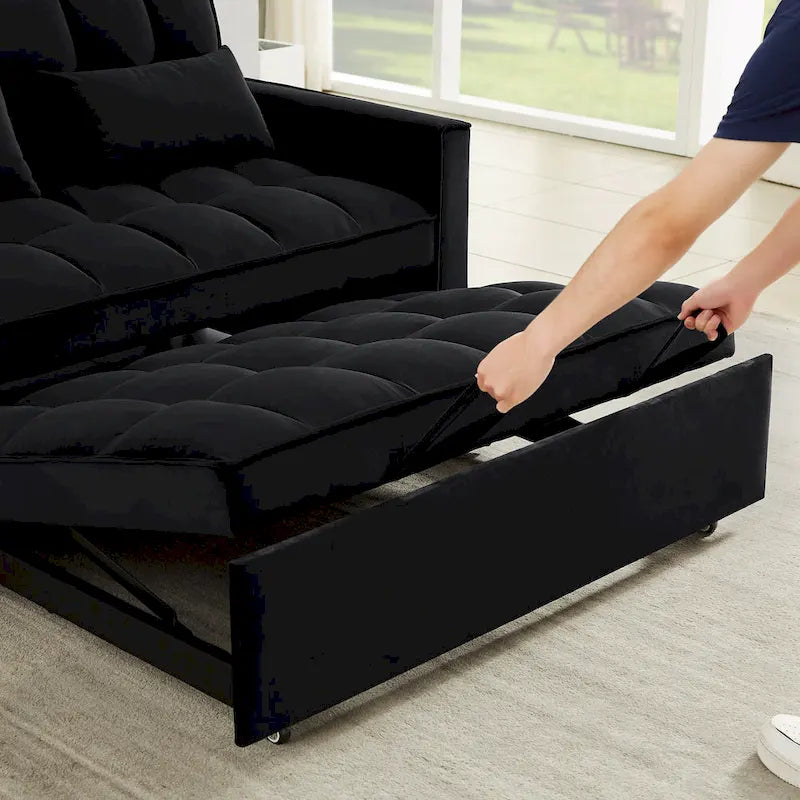 Velvet Convertible Loveseat Sleeper Sofa Couch with 2 Pillows