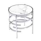 Modern Round End Table with Sintered Stone Top, Chrome/ Silver End Table for Living Room 20.67 W x 20.67 D x 21.65 H