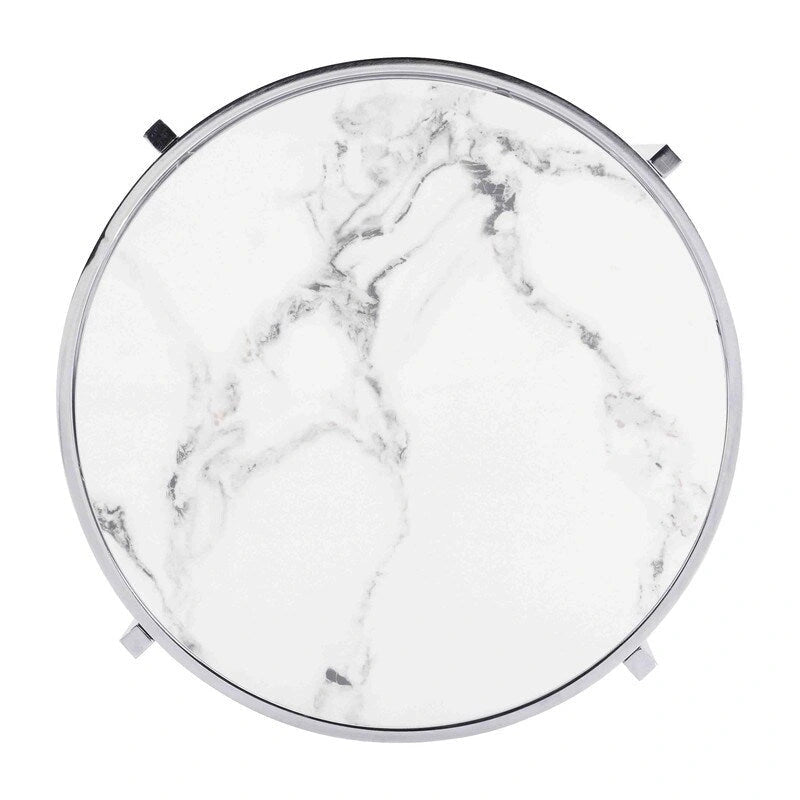 Modern Round End Table with Sintered Stone Top, Chrome/ Silver End Table for Living Room 20.67 W x 20.67 D x 21.65 H