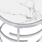 Modern Round End Table with Sintered Stone Top, Chrome/ Silver End Table for Living Room 20.67 W x 20.67 D x 21.65 H