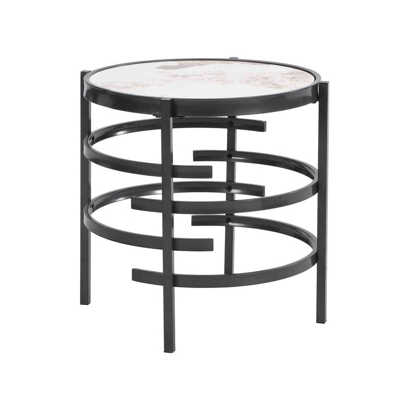 Modern Round End Table with Sintered Stone Top, Chrome/ Silver End Table for Living Room 20.67 W x 20.67 D x 21.65 H