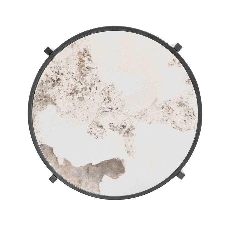 Modern Round End Table with Sintered Stone Top, Chrome/ Silver End Table for Living Room 20.67 W x 20.67 D x 21.65 H